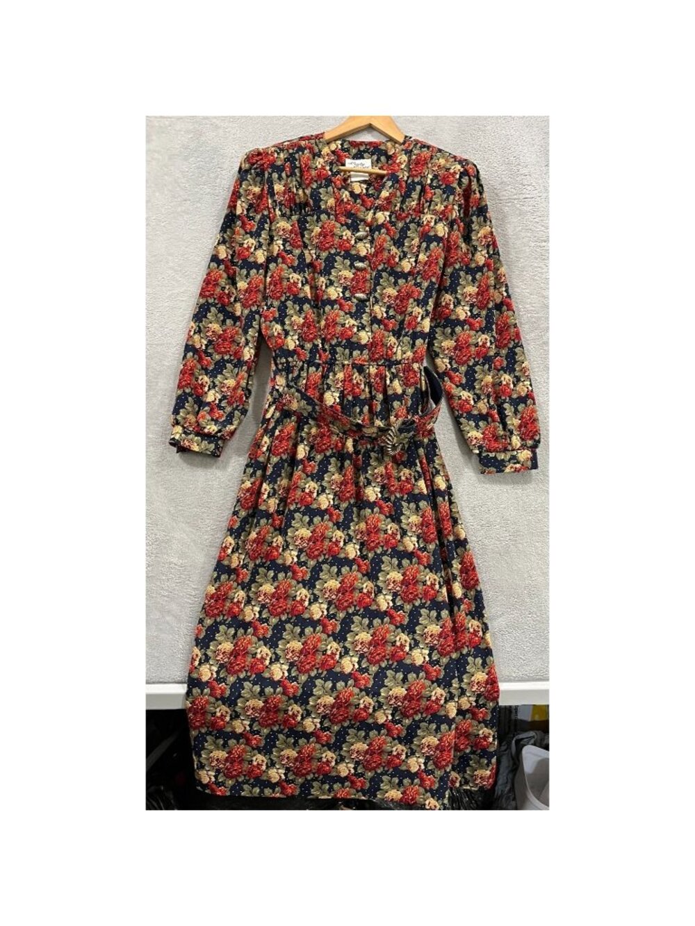 Vintage Lady Carol Dress Floral Maxi Belted 10 Retro Long Sleeve Boho Hippie